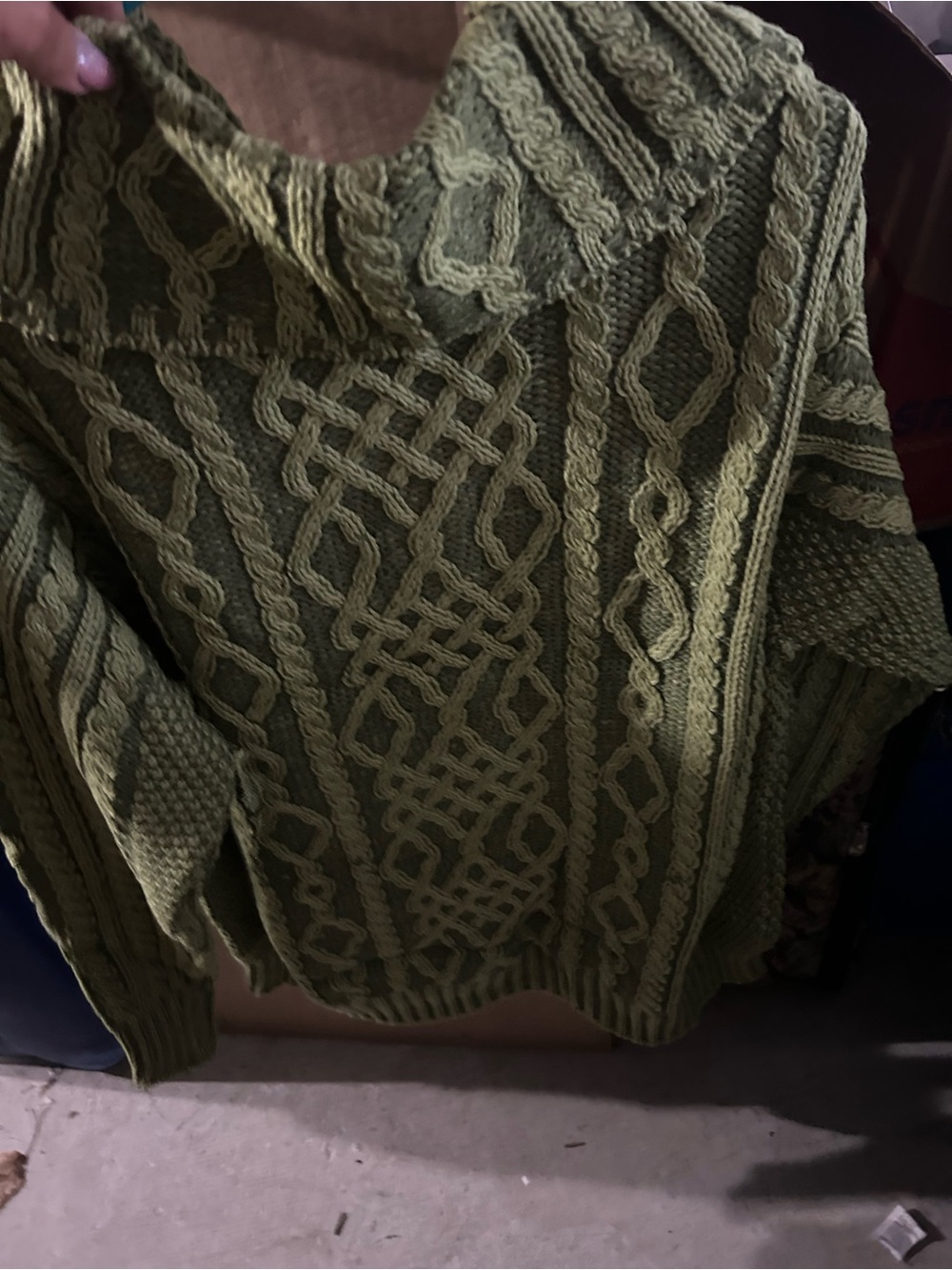 Aran Crafts Light Green Merino Wool Cable Knit Sweater - Picture 12 of 14